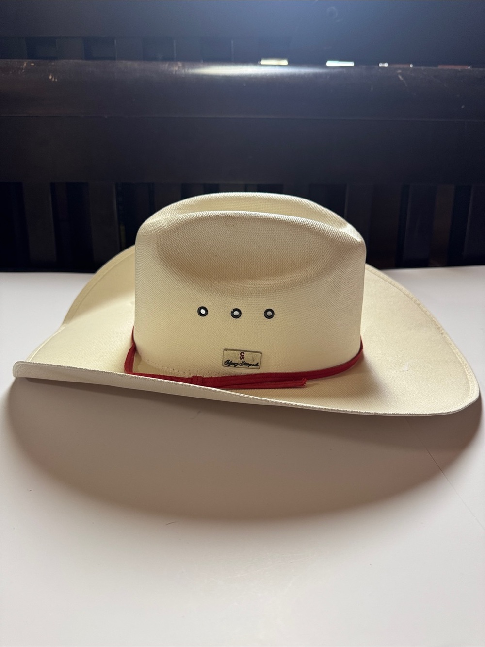 Smithbilt Calgary Stampede Official White Cowboy Hat Canvas Red Ribbon